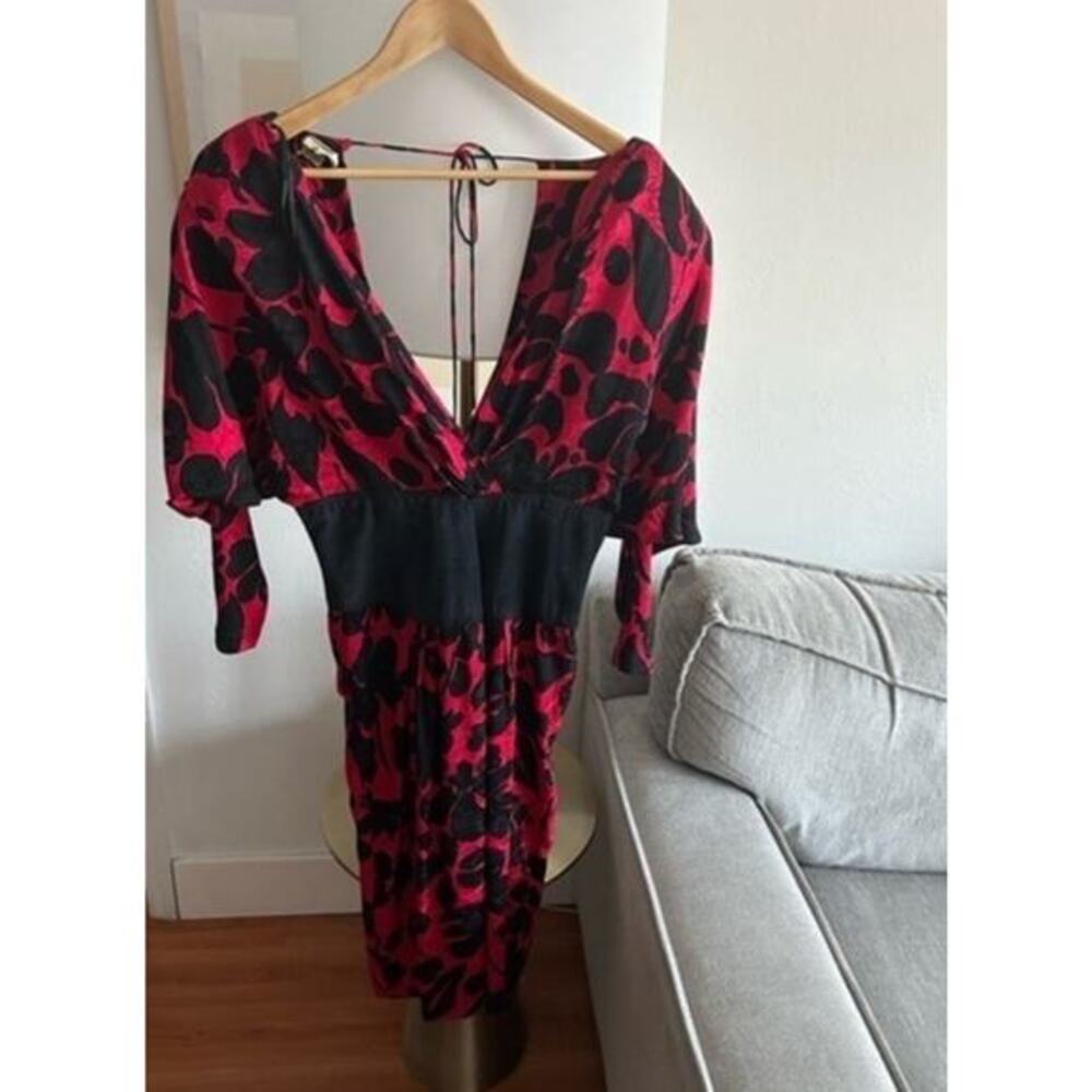 Silks By St Gillian Silk Floral Dress Corset Black Red 12